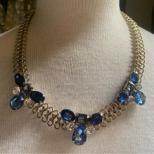 Chico's Navy Cobalt and Clear Rhinestone Necklace Signed